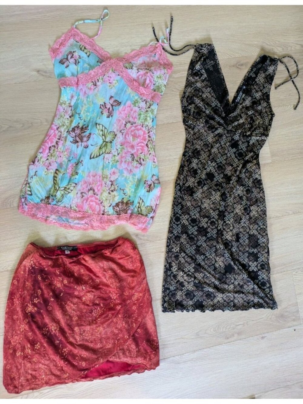 Vintage Y2K Rampage & Seduction Lot Butterfly Lace Babydoll Glitter Skirt Dress